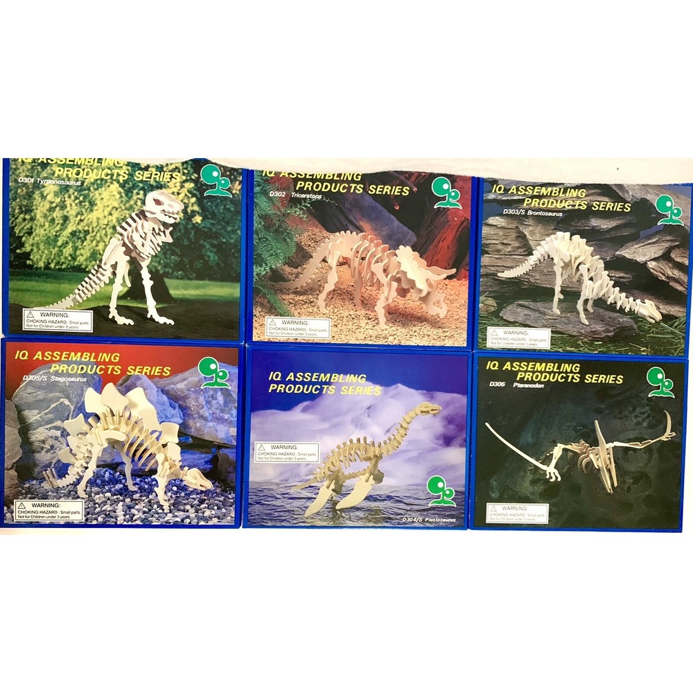 Puzzle 3D Dinosaur Wood Craft DIY Construction 6 Kits SEALED New!